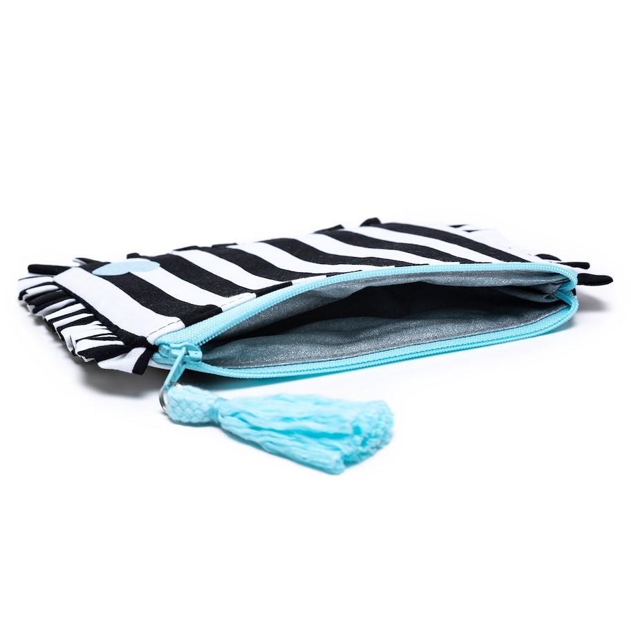 Täschchen Kiki - Streifen Schwarz Weiss Aqua