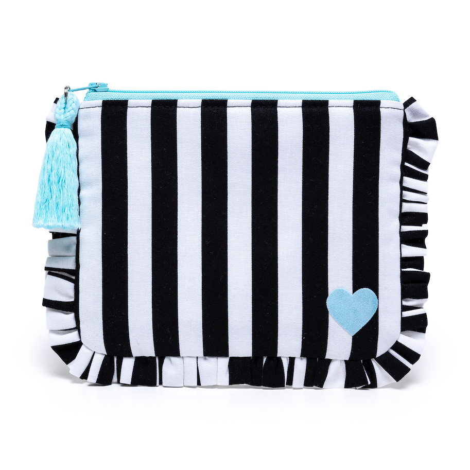 Täschchen Kiki - Streifen Schwarz Weiss Aqua