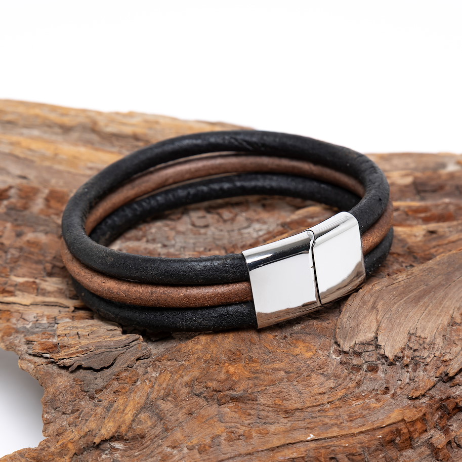 Armband Leder - Basic Triple Schwarz Braun
